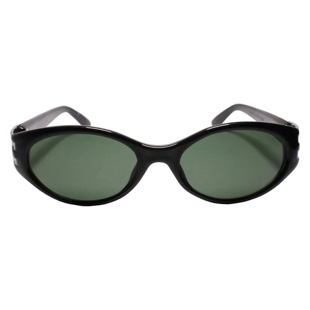90s Hip Deadstock True Vintage Metallic Accents Temple Oval Black Sunglasses